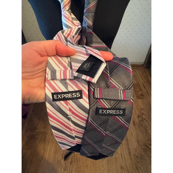 EXPRESS Pink Gray Silk Tie Bundle - Picture 3 of 5